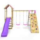 Rebo Challenge Wooden Climbing Frame with Swings, Slide and Up & over Climbing wall - Greenhorn Pink