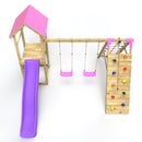 Rebo Challenge Wooden Climbing Frame with Swings, Slide and Up & over Climbing wall - Greenhorn Pink