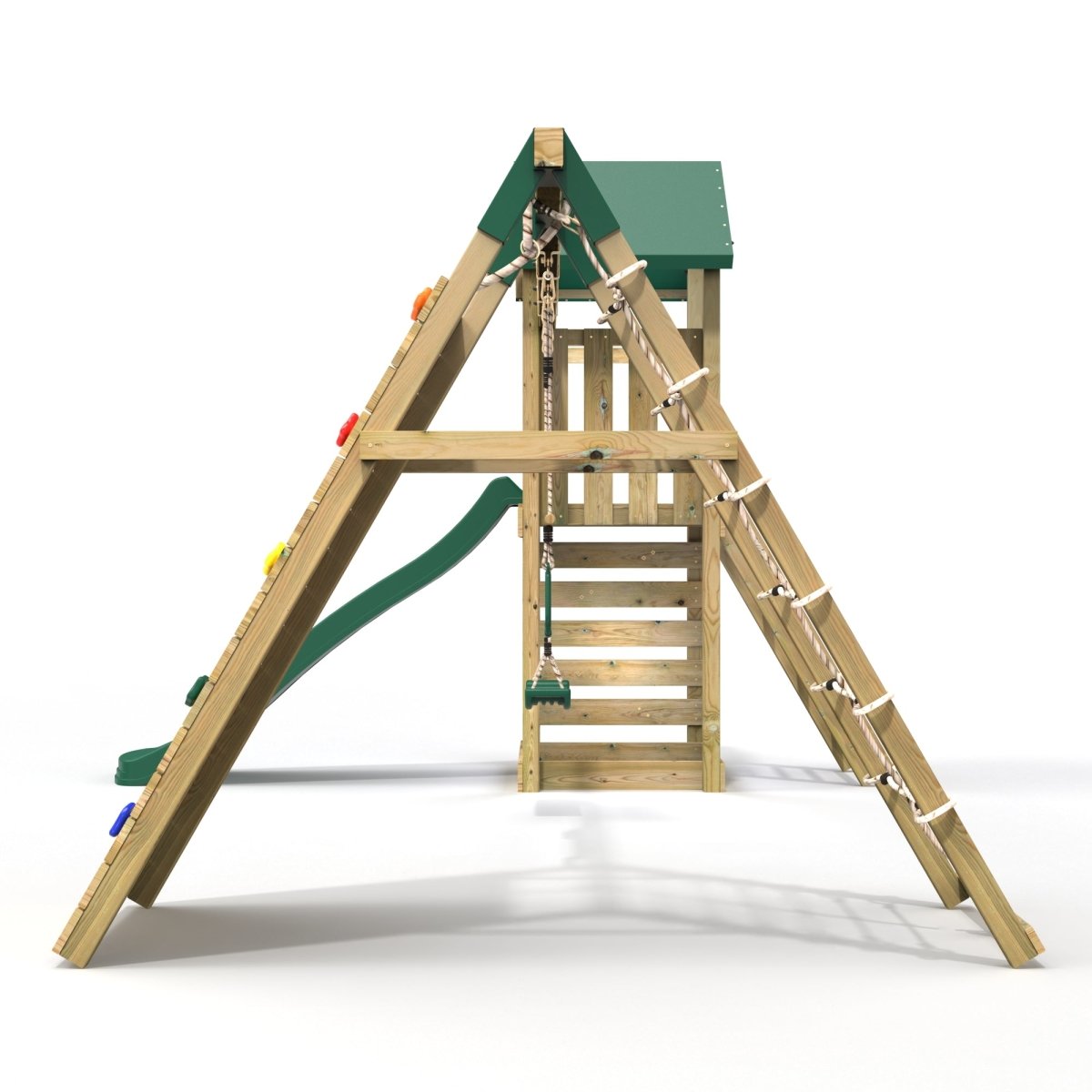 Rebo Challenge Wooden Climbing Frame with Swings, Slide and Up & over Climbing wall - Jarvis