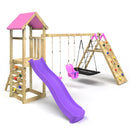 Rebo Challenge Wooden Climbing Frame with Swings, Slide and Up & over Climbing wall - Sanford Pink