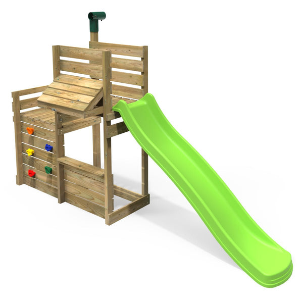 Rebo Deluxe Add On Activity Platform & 8FT Slide for Wooden Swing Sets - Light Green