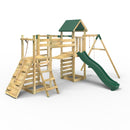 Rebo Double Tower Climbing Frame with Flexible Bridge, Swing & Slide - Arvon