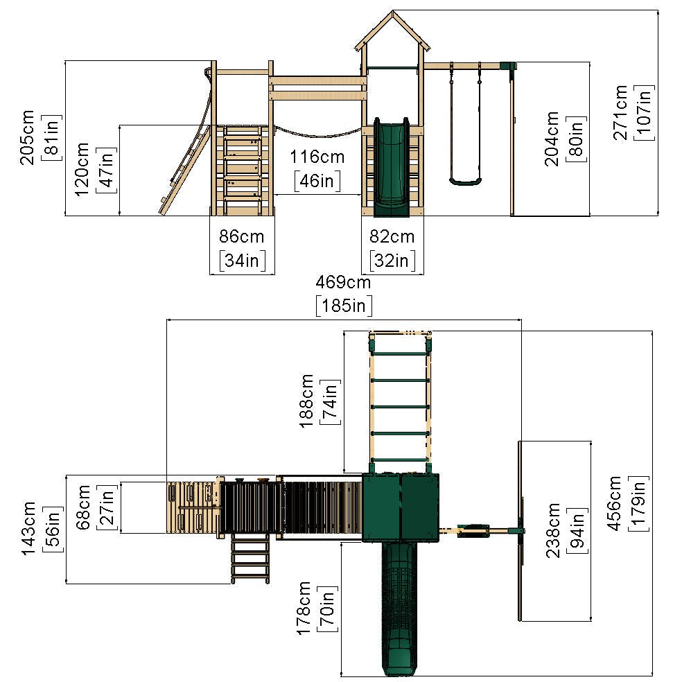 Rebo Double Tower Climbing Frame with Flexible Bridge, Swing & Slide - Arvon