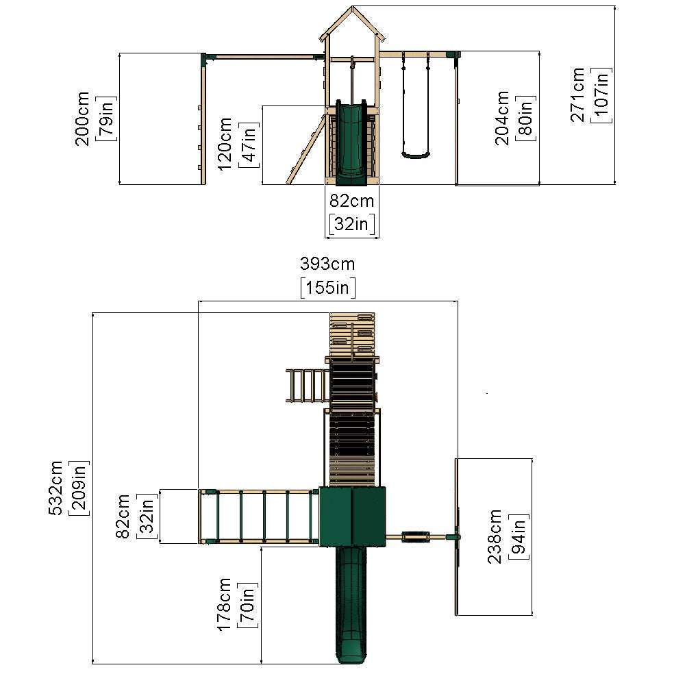 Rebo Double Tower Climbing Frame with Flexible Bridge, Swing & Slide - Arvon