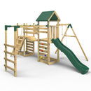 Rebo Double Tower Climbing Frame with Flexible Bridge, Swing & Slide - Arvon