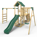 Rebo Double Tower Climbing Frame with Flexible Bridge, Swing & Slide - Arvon