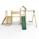 Rebo Double Tower Climbing Frame with Flexible Bridge, Swing & Slide - Arvon