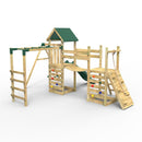 Rebo Double Tower Climbing Frame with Flexible Bridge, Swing & Slide - Arvon
