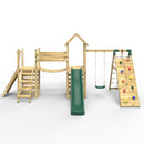 Rebo Double Tower Climbing Frame with Flexible Bridge, Swing & Slide - Bear