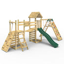 Rebo Double Tower Climbing Frame with Flexible Bridge, Swing & Slide - Bear