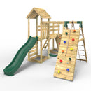 Rebo Double Tower Climbing Frame with Flexible Bridge, Swing & Slide - Bear