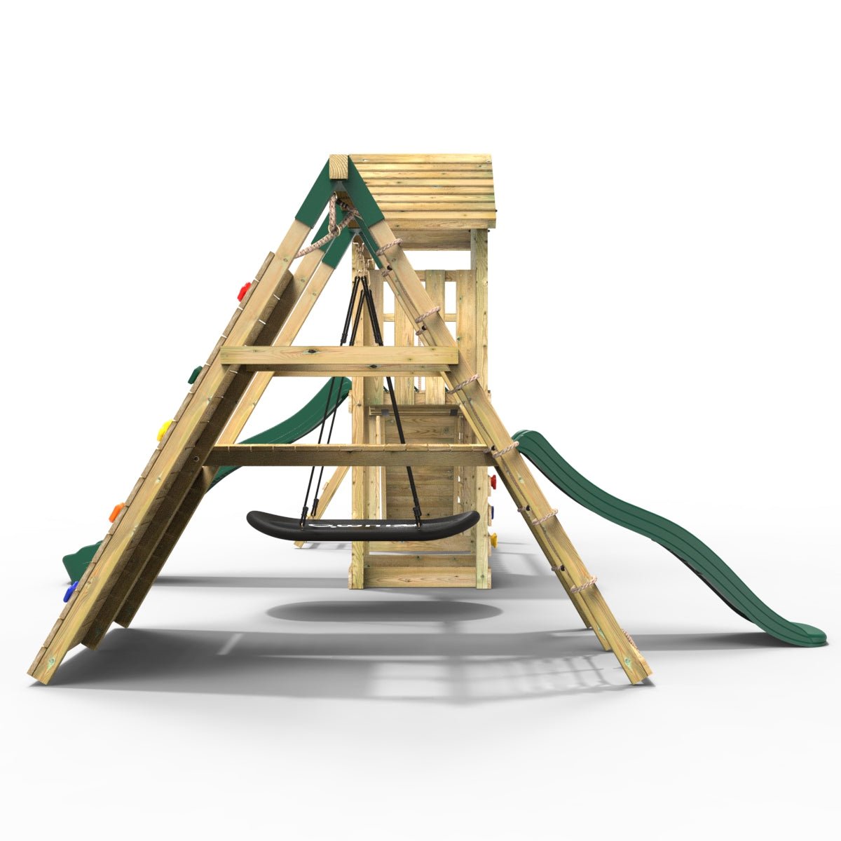 Rebo Double Tower Climbing Frame with Flexible Bridge, Swing & Slide - Crestone