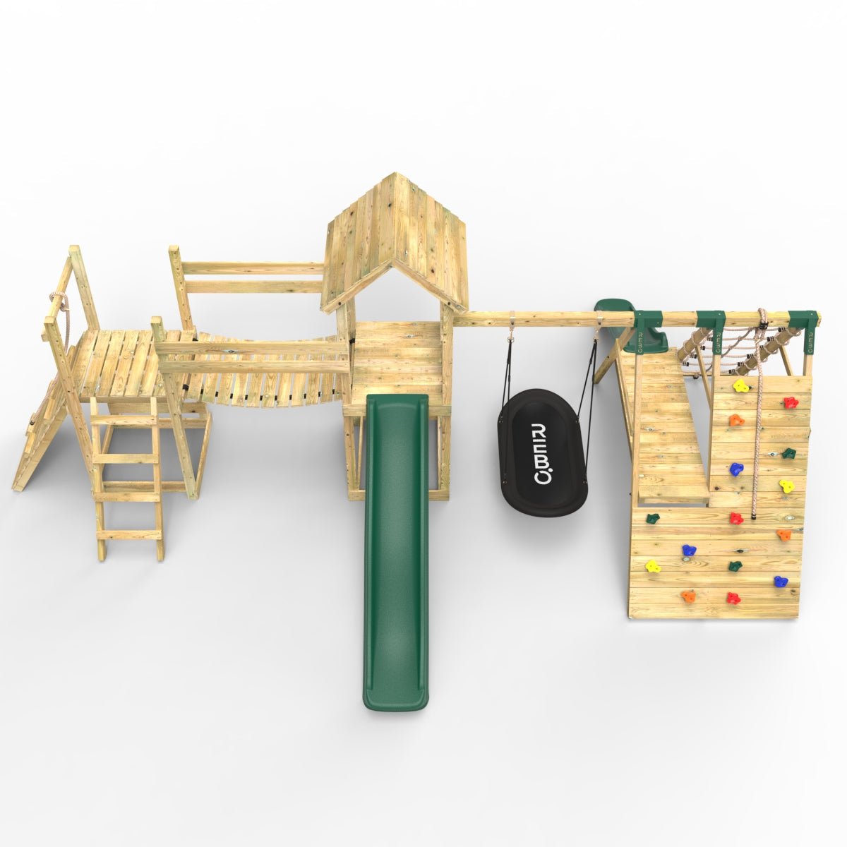 Rebo Double Tower Climbing Frame with Flexible Bridge, Swing & Slide - Crestone