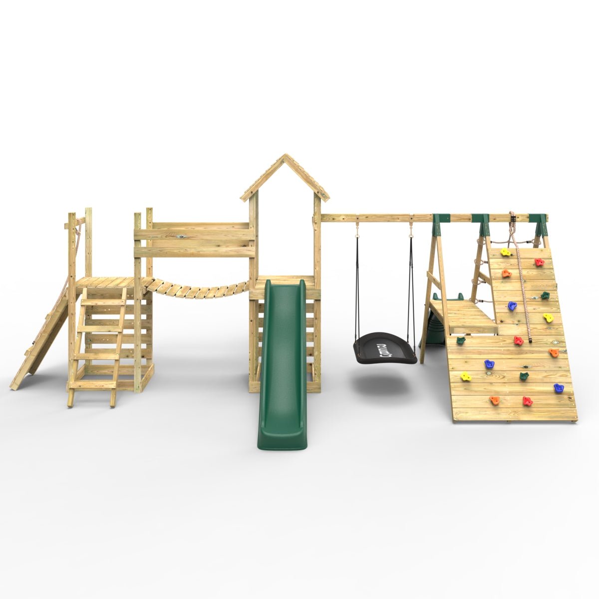 Rebo Double Tower Climbing Frame with Flexible Bridge, Swing & Slide - Crestone