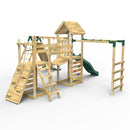 Rebo Double Tower Climbing Frame with Flexible Bridge, Swing & Slide - Dolomite