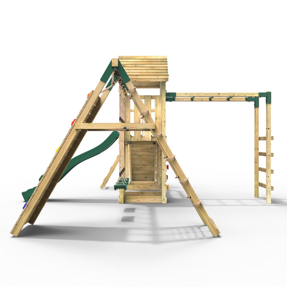 Rebo Double Tower Climbing Frame with Flexible Bridge, Swing & Slide - Dolomite