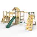 Rebo Double Tower Climbing Frame with Flexible Bridge, Swing & Slide - Dolomite