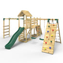 Rebo Double Tower Climbing Frame with Flexible Bridge, Swing & Slide - Dolomite