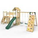 Rebo Double Tower Climbing Frame with Flexible Bridge, Swing & Slide - Greenhorn