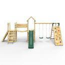 Rebo Double Tower Climbing Frame with Flexible Bridge, Swing & Slide - Greenhorn