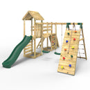 Rebo Double Tower Climbing Frame with Flexible Bridge, Swing & Slide - Greenhorn