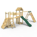 Rebo Double Tower Climbing Frame with Flexible Bridge, Swing & Slide - Greenhorn