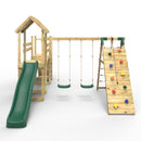 Rebo Double Tower Climbing Frame with Flexible Bridge, Swing & Slide - Greenhorn