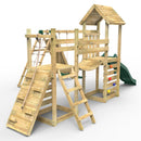Rebo Double Tower Climbing Frame with Flexible Bridge, Swing & Slide - Greenhorn