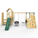 Rebo Double Tower Climbing Frame with Flexible Bridge, Swing & Slide - Montana