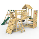 Rebo Double Tower Climbing Frame with Flexible Bridge, Swing & Slide - Montana