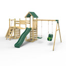 Rebo Double Tower Climbing Frame with Flexible Bridge, Swing & Slide - Rainier
