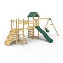 Rebo Double Tower Climbing Frame with Flexible Bridge, Swing & Slide - Rainier