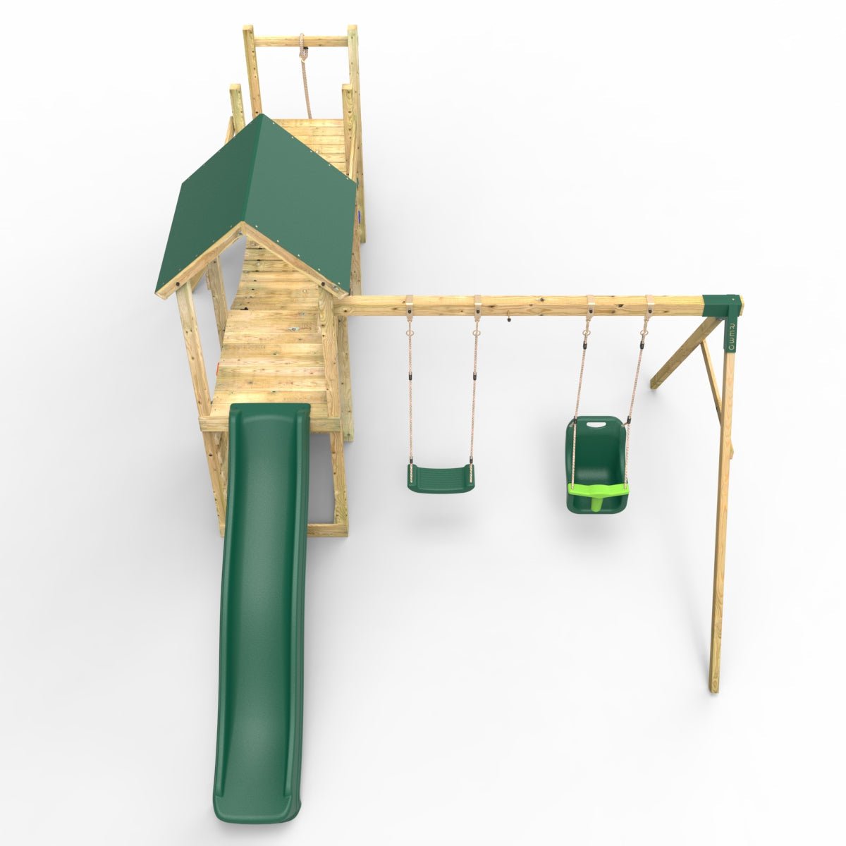 Rebo Double Tower Climbing Frame with Flexible Bridge, Swing & Slide - Rainier
