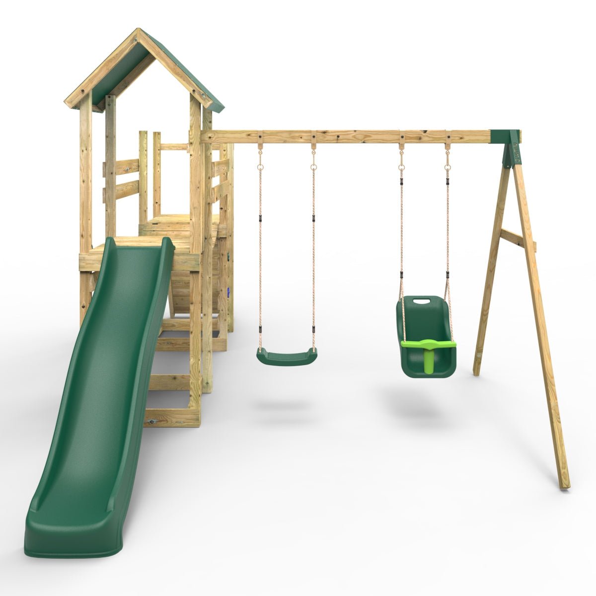 Rebo Double Tower Climbing Frame with Flexible Bridge, Swing & Slide - Rainier