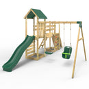 Rebo Double Tower Climbing Frame with Flexible Bridge, Swing & Slide - Rainier