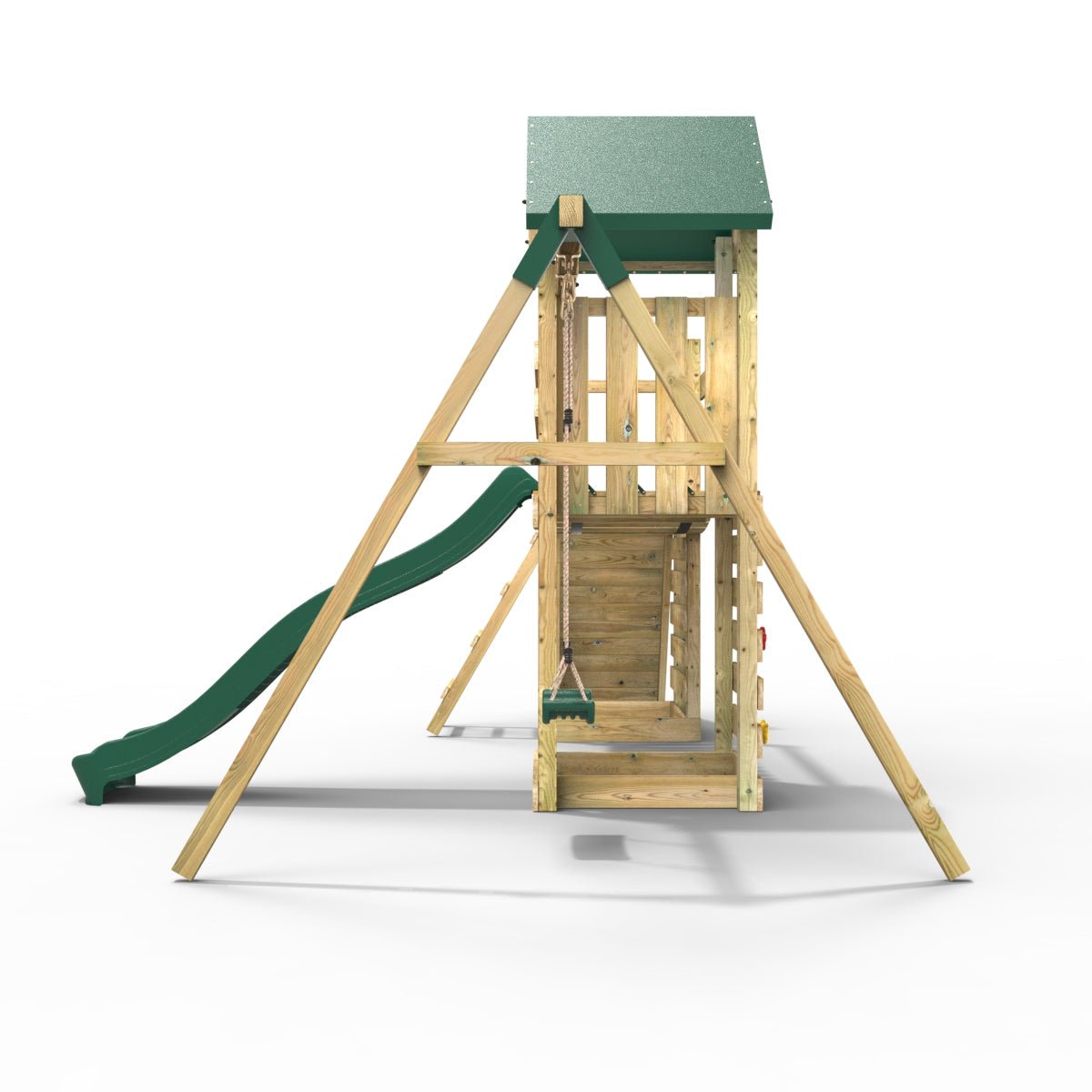 Rebo Double Tower Climbing Frame with Flexible Bridge, Swing & Slide - Rushmore