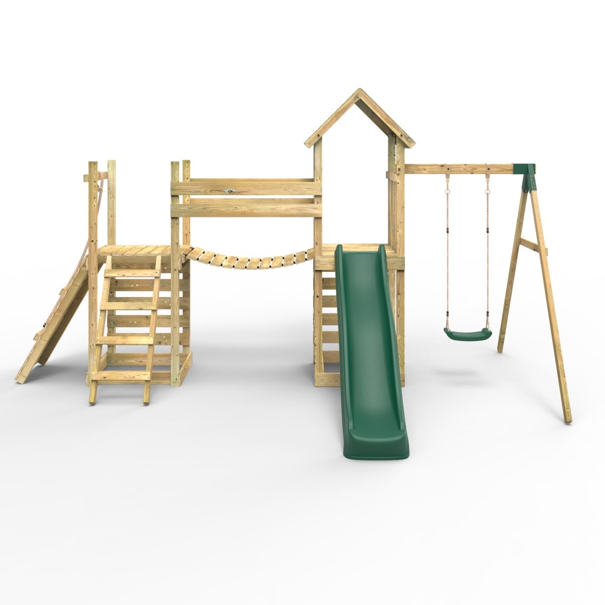 Rebo Double Tower Climbing Frame with Flexible Bridge, Swing & Slide - Rushmore