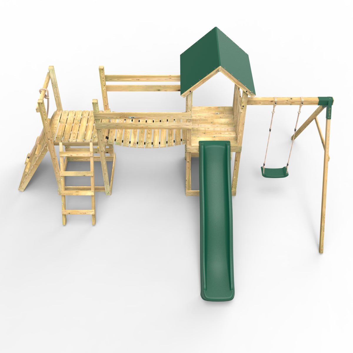 Rebo Double Tower Climbing Frame with Flexible Bridge, Swing & Slide - Rushmore