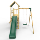 Rebo Double Tower Climbing Frame with Flexible Bridge, Swing & Slide - Rushmore