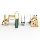 Rebo Double Tower Climbing Frame with Flexible Bridge, Swing & Slide - San Luis