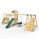 Rebo Double Tower Climbing Frame with Flexible Bridge, Swing & Slide - San Luis