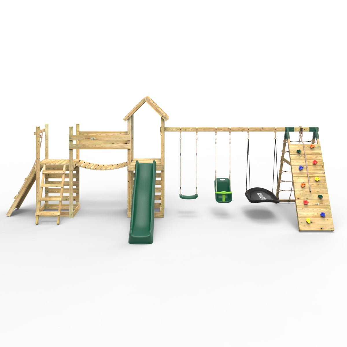Rebo Double Tower Climbing Frame with Flexible Bridge, Swing & Slide - Sanford