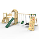Rebo Double Tower Climbing Frame with Flexible Bridge, Swing & Slide - Sanford