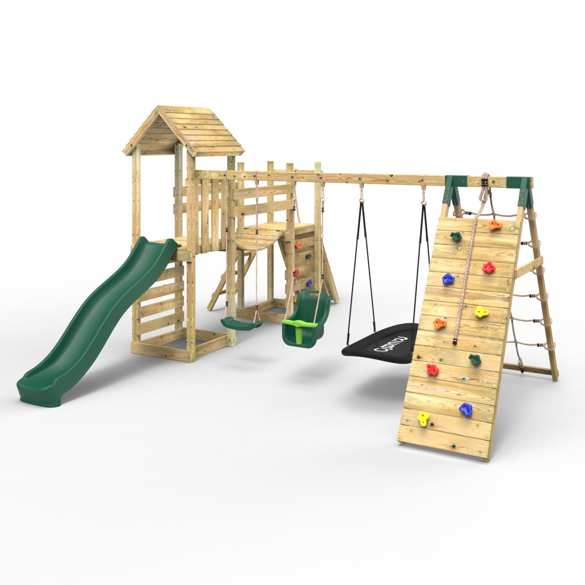 Rebo Double Tower Climbing Frame with Flexible Bridge, Swing & Slide - Sanford