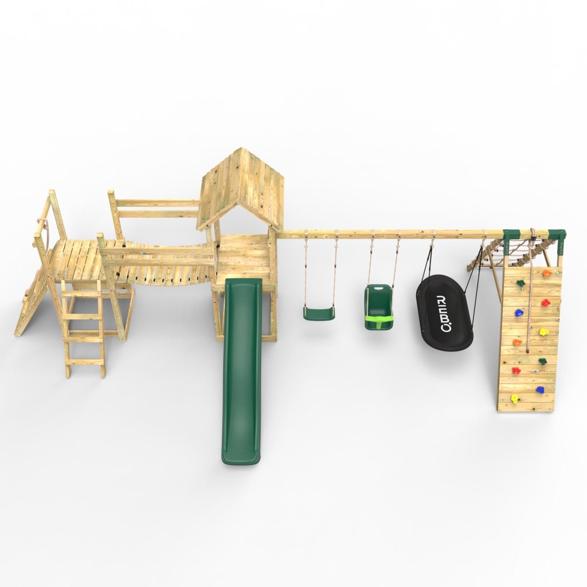 Rebo Double Tower Climbing Frame with Flexible Bridge, Swing & Slide - Sanford