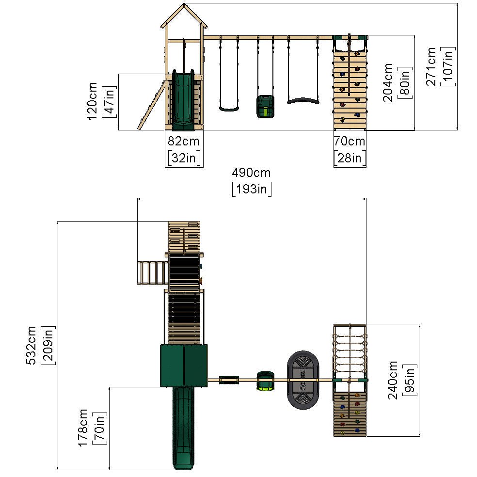 Rebo Double Tower Climbing Frame with Flexible Bridge, Swing & Slide - Sanford