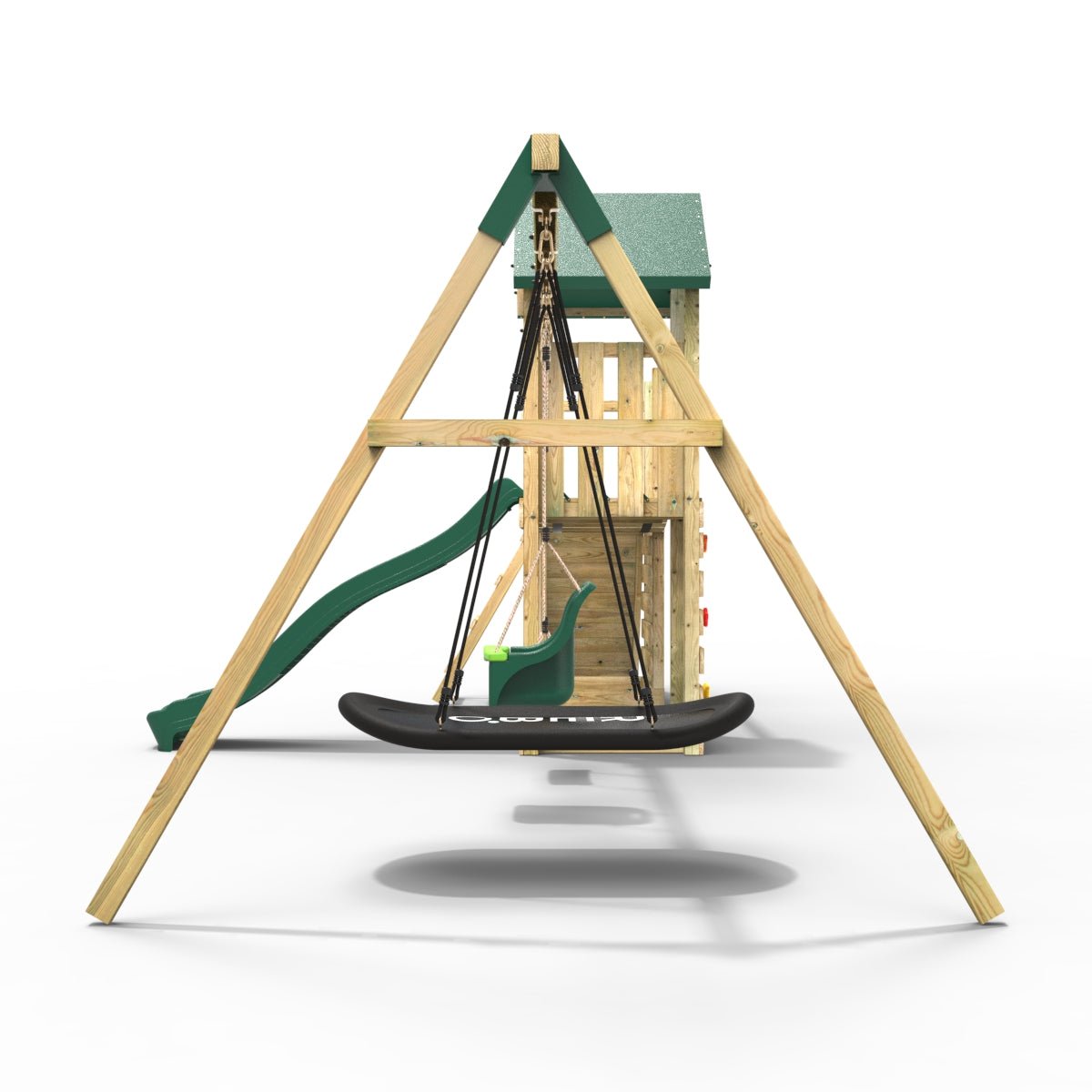 Rebo Double Tower Climbing Frame with Flexible Bridge, Swing & Slide - Snowdon