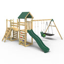 Rebo Double Tower Climbing Frame with Flexible Bridge, Swing & Slide - Snowdon