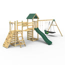 Rebo Double Tower Climbing Frame with Flexible Bridge, Swing & Slide - Snowdon