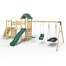 Rebo Double Tower Climbing Frame with Flexible Bridge, Swing & Slide - Snowdon